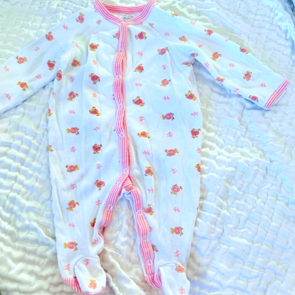 Ralph Lauren Polo Bear Footed Onesie 3M Girls Pink Ralph Lauren Christmas - Picture 2 of 10